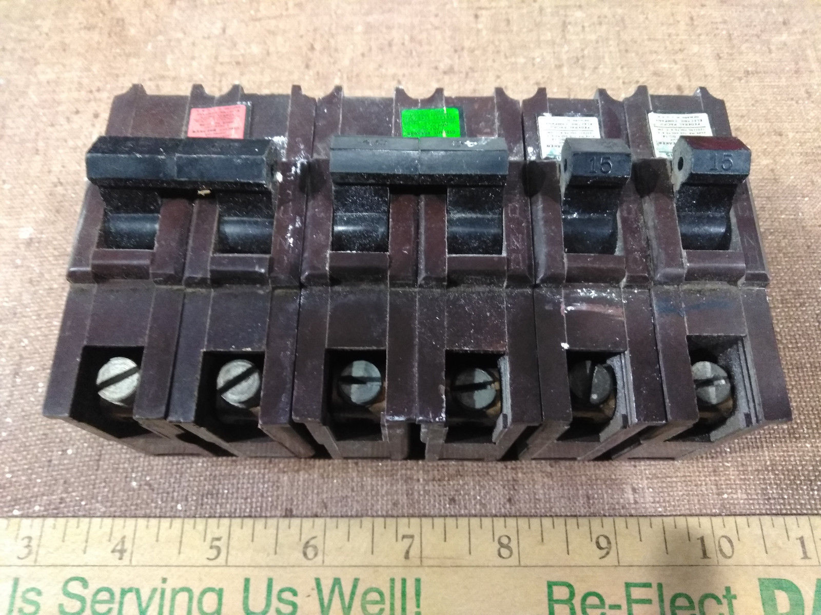 8WW15  ASSORTED CIRCUIT BREAKERS, STAB-LOK, FEDERAL PACIFIC, (2) 15A, 40A, 50A - $18.39