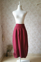 Women Burgundy Long Linen Skirt Ankle length Linen Cotton Casual Skirts One Size