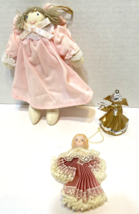 Vintage Mixed Lot of 3 Christmas Angel Ornaments Fabric Porcelain Plastic Bell - £11.41 GBP