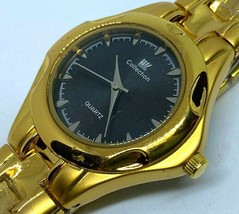 Unused WK Collection Lady Gold Tone Black Analog Quartz Watch Hours~New Battery - £7.45 GBP