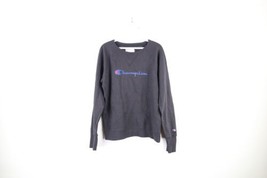 Vtg Champion Womens Small Faded Spell Out Center Logo Crewneck Sweatshirt Black - £35.57 GBP