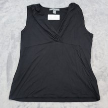 Josephine Chaus Shirt Womens XL Black Sleeveless Vneck Pleates Shoulder Tank Top - £17.85 GBP