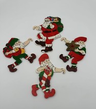 Wood Christmas Santa &amp; Elves Hangers w/ Toys Painted Tree Gripper by NCE 1990s - £18.28 GBP