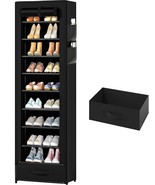 Shoes Rack, 10 Tier Tall Narrow Shoe Rack With Storage Box, Fabric Cover... - $43.93