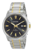 Pulsar PS9109 Men&#39;s Dress Black Dial Two-Tone Stainless Steel Bracelet Watch - £50.35 GBP