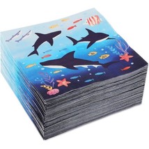 Shark Paper Napkins For Birthday Party Supplies (6.5 X 6.5 Inches 100 Pack) - £19.16 GBP