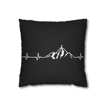 Personalized Spun Polyester Square Pillow Case with Mountain and Heartbeat Print - £15.72 GBP+