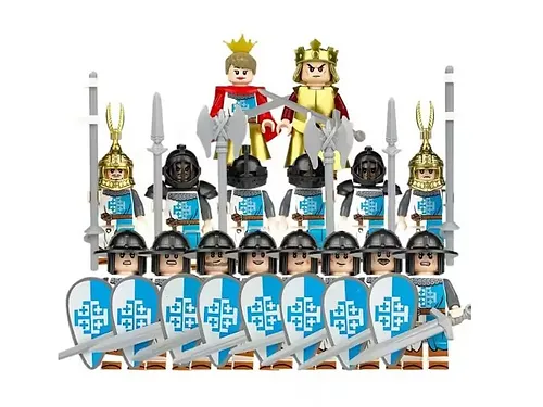 Blue Knight King and Queen Set Army Castle soldier 16 Minifigures