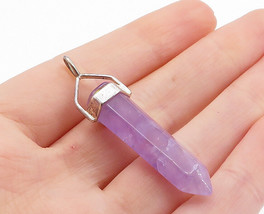 925 Sterling Silver - Vintage Minimalist Amethyst Pointed Wand Pendant - PT4300 - £26.36 GBP