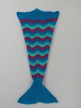 Adult Small 36in Knit Mermaid Tail Blanket Colorful Scalloped Scales Cozy Lounge - £18.37 GBP