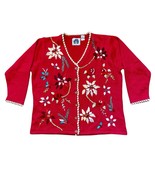 Storybook Knits Christmas Cardigan Sweater Plus Size 2X NWT Red Poinsett... - $690.21 MXN