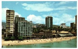 Waikiki Shore Reef Hotel &amp; The Halekulani Hotels on Waikiki Beach Postcard - £7.60 GBP