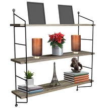Sorbus Floating Shelf with Metal Brackets  Wall Mounted Rustic Wood Wall Storage - £48.69 GBP
