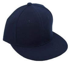 Navy Solid Snapback Hat Baseball Cap Flat Brim Adjustable Rear Plain - £16.09 GBP