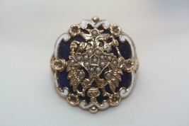 VTG 14K Gold Blue &amp; White Enamel Seed Pearl Russian Coat of Arms Ring SZ 6.75 - £930.11 GBP
