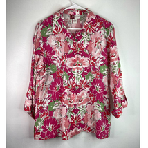 JM Collection Jennifer Moore Women Hawaiian Floral Linen Button Shirt Size 12 - £21.00 GBP
