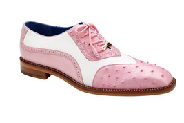Belvedere Ostrich Quill Italian Leather Wing Tip Shoes Sesto Rose Pink White R54 - £368.68 GBP