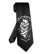 Ozzy Osbourne cartoon necktie black satin silk hand-painted tie - $28.00