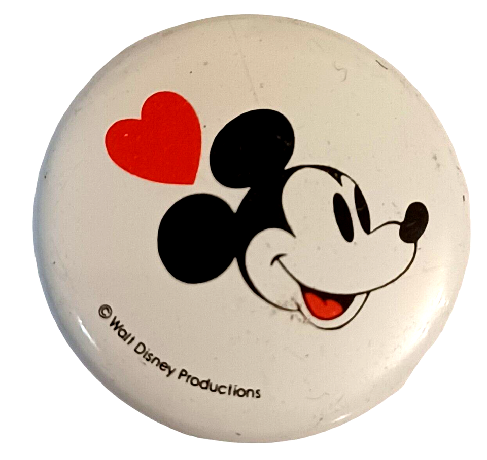 1970s Walt Disney Productions Mickey Mouse Heart 1 1/8" Pinback Button - $6.31