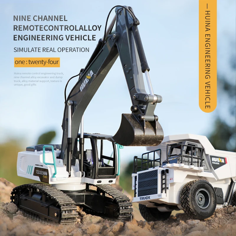1: 24 Alloy RC Engineering Vehicle Toy 9-channel Remote Control Excavator Dump - £37.28 GBP+
