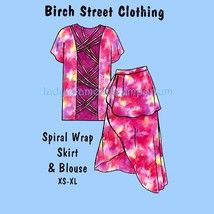 1990’s Spiral Wrap Skirt &amp; Blouse Top Shirt Day or Evening Wear Womens XS - XL P - £11.95 GBP