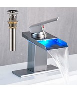 Avsiile Led Bathroom Sink Faucet, Brushed Nickel Waterfall Single Hole H... - $84.98