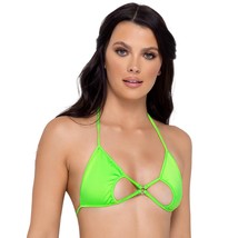 Keyhole Crop Top Cut Outs Triangle Cups Halter Neck Ties Bikini Green Ra... - $24.29