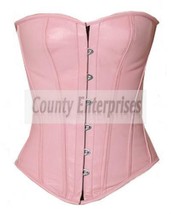 Overbust Full Steel Boned Victorian Bustier Gothic Pink Real Soft Leathe... - $73.98