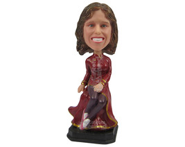 Custom Bobblehead Charming Lady Smiling In Long Gown Dress - Leisure &amp; Casual Ca - £78.76 GBP