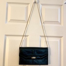 Vintage Susan Gail Black Leather Clutch Shoulder Bag w/Gold Chain Strap Evening - £18.16 GBP