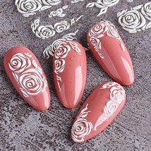 5D Embossed Nail Stickers White Rose Flower Lace Engraved Sliders Weddin... - £7.08 GBP+