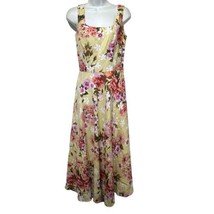 vintage adrianna papell linen Hawaiian Plumeria floral dress Size 4 - £35.08 GBP
