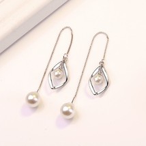 Double Fair Elegant Imitation Pearls Spiral Long Ear Line White Gold Color Drop  - £8.06 GBP