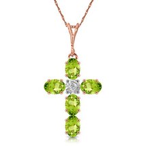 Galaxy Gold GG 14k Rose Gold 18&quot; Necklace with Peridot Cross Pendant - £305.20 GBP