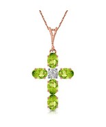 Galaxy Gold GG 14k Rose Gold 18&quot; Necklace with Peridot Cross Pendant - £303.51 GBP