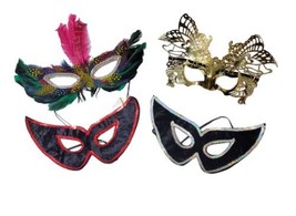 Lot of 4 Masquerade Mardi Gras Masks Feathered Cloth and Plastic - $12.00