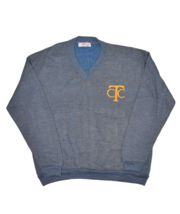 Vintage Champion Sweater Mens XL 70s Doran Blue V Neck Pullover CTC College - £29.55 GBP