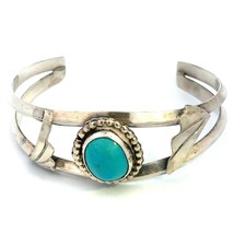 Vtg Sterling Native American Open Works Natural Turquoise Cuff Bracelet sz 6 1/2 - £97.11 GBP