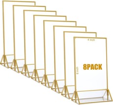 8 Pack Acrylic Gold Sign Holder 4x6&quot; Wedding Table Number Frames Double Sided - £10.64 GBP