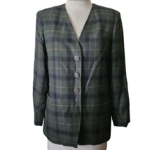 Green Plaid Blazer Jacket Size 6 Petite  - £19.78 GBP