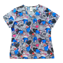 Disney Eeyore Piglet Love Heart Gray Medium Scrub Top Shirt Nurse Vet Tech - £13.36 GBP