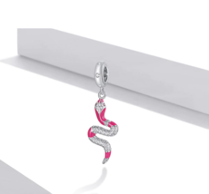 Platinum 925 Sterling Silver Rose Red Snake Charm for Bracelet + Drop Earrings - £35.96 GBP+