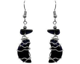 Wire Wrapped Crescent Moon Gemstone Earrings Healing Crystal Dangles - Womens Ha - $17.81