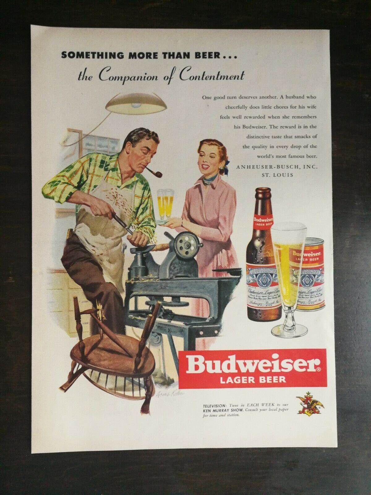 Vintage 1951 Budweiser Beer Man in Work Shop Full Page Original Ad 1221 - $6.64