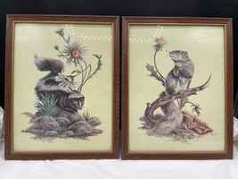 Pair of HJ Moeller Prints 1970s Skunk and Daisies Squirrel and Dandelion... - £19.33 GBP