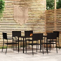  Garden Dining Set Black Powder-coated steel, glass, PE rattan - $10,655.68 MXN