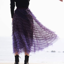 Purple Layered Tulle Midi Skirt Womens A-line Plus Size Holiday Tulle Skirt