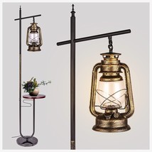 Floor Lamp With Table Vintage Standing Living Room Reading Bronze Arc Retro Wood - £96.61 GBP