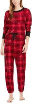 Betsey Johnson Womens Printed Waffle Fleece Pajamas Top Red Plaid M TOP ONLY - £13.45 GBP