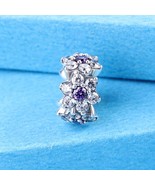 Mother&#39;s Day 925 Sterling Silver Forget me not with Purple Clear Cz Spac... - $21.67 CAD